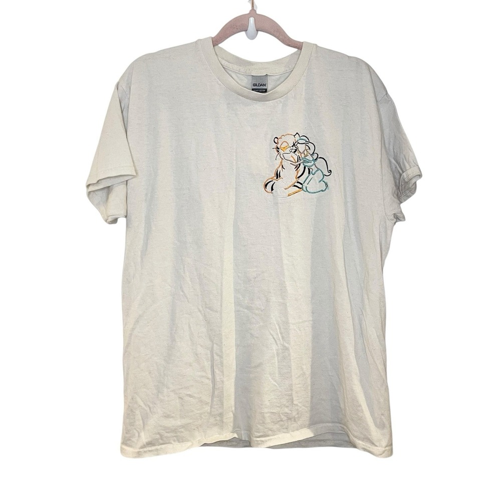 Disney Aladdin Tiger Jasmine Embroidered Gildan T-Shirt Stencil Outline L